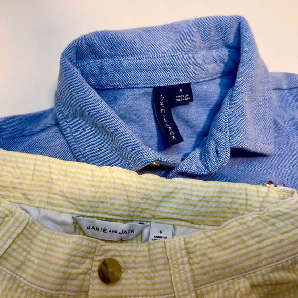 Janie and Jack Classic Blue Polo with Cream Shorts - Picture 4 of 5